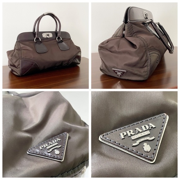 Prada dark brown Vitello leather trimmed nylon doctor bag satchel - Picture 3 of 14